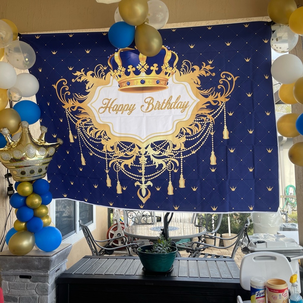 Party Bundle: Prince theme birthday banner, stringers large crown party hats